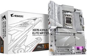 GIGABYTE X870 Aorus Elite WiFi7 Ice AM5 ATX Motherboard, AMD X870 Chipset, 4x DDR5 DIMM Slot, 256GB Max Memory, 4x M.2 Slots, 1x PCIe 5.0 x16, White