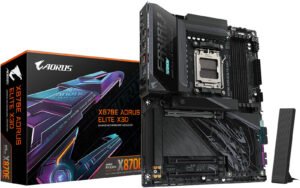 GIGABYTE X870E AORUS ELITE X3D AM5 ATX Motherboard, AMD X870E Chipset, 4x DDR5 DIMM Slots, 256GB Max Memory, 1x PCI Express x16 Slot, 4x M.2 Slots, Black