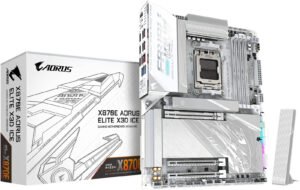 GIGABYTE X870E AORUS ELITE X3D ICE AM5 ATX Motherboard, AMD X870E Chipset, 4x DDR5 DIMM Slots, 256GB Max Memory, 1x PCI Express x16 Slot, 4x M.2 Slots, White