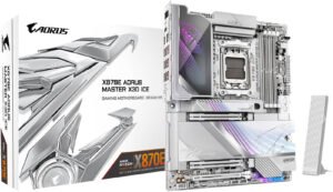 GIGABYTE X870E AORUS MASTER X3D ICE ATX AM5 Motherboard, AMD X870E Chipset, 4x DDR5 DIMM Slots, Up to 256GB Max Memory, 1x PCIe 5.0 x16 with PCIe UD Slot X, 5x M.2 Slots