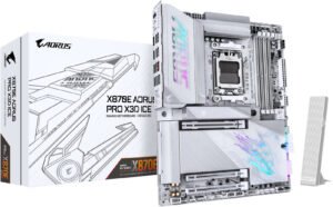 GIGABYTE X870E AORUS PRO X3D ICE ATX AM5 Motherboard, AMD X870E Chipset, 4x DDR5 DIMM Slots, Up to 256GB Max Memory, 1x PCIe 5.0 x16 with PCIe UD Slots, 4x M.2 Slots
