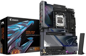 GIGABYTE X870E Aorus Master X3D AM5 AMD Motherboard, AMD X870E Chipset, 4x DDR5 DIMM Slots, Up ro 256GB Max Memory, 1x PCI Express x16 Slot, 5 x M.2 Slots, Black