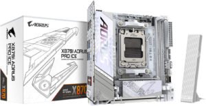 GIGABYTE X870I AORUS PRO ICE AM5 Mini-ITX Motherboard, AMD X870 Chipset, 2x DIMM DDR5 Slots, Up to 128GB Max Memory, 1x PCIe 5.0 x16 with PCIe UD Slot, 2x M.2 Slots, White