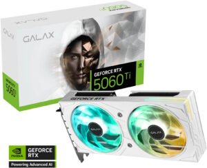 Galax GeForce RTX 5060 Ti EX Graphics Card, 8GB GDDR7 128-bit Memory, 2617 MHz Boost Clock, 28Gbps Memory Speed, 4608 CUDA Cores, PCI-Express 5.0, White