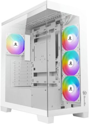 GamerTek Nebula Mid Tower Computer Case, 4x 120mm aRGB Fan Pre-Installed, Up to 360mm Radiator & 10x Fan Support, USB 2.0, USB 3.0, HD Audio, Type-C AIO, White