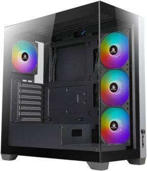 GamerTek Stellar Mid Tower Computer Case, 4x 120mm aRGB Fan Pre-Installed, Up to 360mm Radiator & 9x Fan Support, 2x USB 2.0, 1x USB 3.0, 1x HD Audio I/O, Black