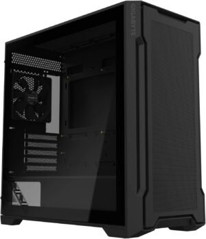 Gigabyte C102 Glass Mid m-ATX Tower Case, 2x Pre-Installed 120mm Fans, Up to 360mm Radiator Support, 10x Fan Support, Dust Filters, 4mm Tempered Glass Side Panel, Black