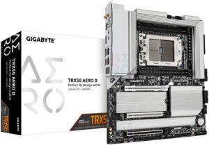 Gigabyte TRX50 AERO D sTR5 E-ATX Motherboard, AMD TRX50 Chipset, 4x DDR5 DIMM 1TB Max, PCIe 5.0 / 2x PCIe x16, 4xM.2, USB 3.2 / USB4 Type-C, Wi-Fi 7, Marvell 10GbE, White