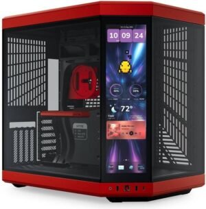 HYTE Y70 Touch Infinite Dual Chamber Mid-Tower ATX Computer Case, 14.5" 688 x 2560 (2.5K) Touch Display, Up to 10 Fans & 360mm Radiator Support, Red-Black