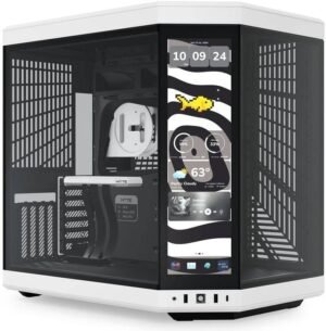 HYTE Y70 Touch Infinite Dual Chamber Mid-Tower ATX Computer Case, 14.5" 688 x 2560 (2.5K) Touch Display, Up to 10 Fans & 360mm Radiator Support, White-Black