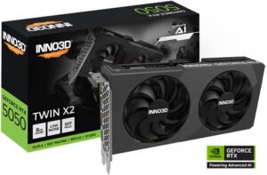 Inno3D GeForce RTX 5050 TWIN X2 8GB Graphics Card, GDDR6 128-Bit Memory, 2317 MHz Base Clock, 20 Gbps Memory Clock, 2560 CUDA Cores, PCI Express Gen 5
