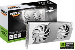 Inno3D GeForce RTX 5060 TWIN X2 OC 8GB Graphics Card, GDDR7 128-Bit Memory, 2280 MHz Base Clock, 28 Gbps Memory Clock, 3840 CUDA Cores, PCI Express Gen 5, White