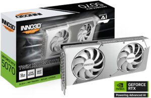 Inno3D GeForce RTX 5070 TWIN X2 OC 12GB Graphics Card, GDDR7 192-Bit Memory, 2325 MHz Base Clock, 28 Gbps Memory Clock, 6144 CUDA Cores, PCI Express Gen 5
