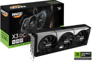 Inno3D GeForce RTX 5080 X3 OC 16GB Graphics Card, GDDR7 256-Bit Memory, 2295 MHz Base Clock, 30 Gbps Memory Clock, 10752 CUDA Cores, PCI Express Gen 5, Black