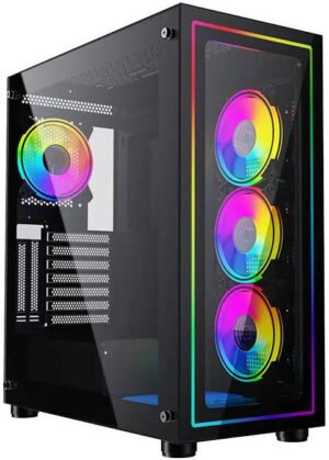 KGaming 290XL-6 Mid Tower Computer Case, Up to 360mm Radiator & 9x Fan Support, Steel with Mesh & Tempered Glass Panel, Dust Filters, Black