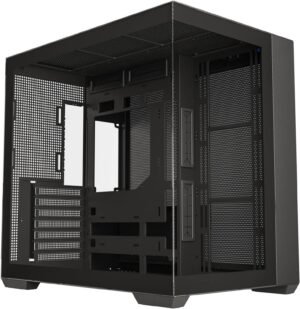 KGaming C708 Mesh Mid Tower Computer Case, Up to 360mm Radiator & 10x Fans Support, Double Sided Tempered Glasses, Bottom Anti-Dust Filter, Front Tempered Glass with Silk Print, Black