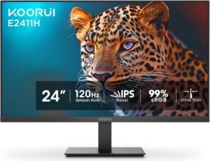KOORUI E2411H Office Monitor, 24" IPS Display, FHD Resolution, 120Hz Refresh Rate, 6ms Response Time, AMD FreeSync Premium Technology, Flicker-Free, 16.7m Color Display, Black