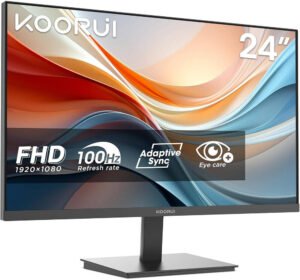 KOORUI E2412F Office Monitor, 24" VA Flat Panel Display, Full HD Resolution, 100Hz Refresh Rate, 6ms Response Time, 99% sRGB, AMD FreeSync Premium, Black