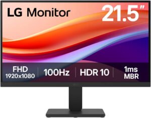 LG 22U401A-B Monitor, 22" VA Display, Full HD Resolution, 100Hz Refresh Rate, 1ms (MBR) Response Time, Super Resolution+, Dynamic Action Sync, Flicker Safe, HDR Effect, Black