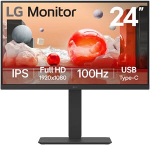 LG 24BA650 USB-C Monitor, 24" IPS Display, FHD Resolution, 100Hz Refresh Rate, 5ms (GtG) Response Time, 16.7m Color Display, Built-In Speakers, Anti-Glare Surface Treatment