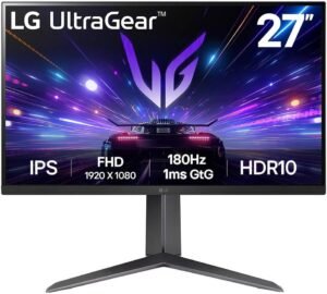 LG 27GS65F UltraGear Gaming Monitor, 27" IPS Display, FHD Resolution, 180Hz Refresh Rate, 1ms (GtG) Response Time, AMD FreeSync & NVIDIA G-Sync Technology, 16.7m Color Display, Black