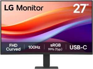 LG 27U421A Curved Monitor, 27" VA Display, FHD Resolution, 100Hz Refresh Rate, 5ms (GtG at Faster) Response Time, 1500R Curvature, Flicker Safe, Black Stabilizer, Dynamic Action Sync, Black