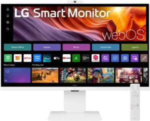 LG 32U850SA-W Smart Monitor, 32" IPS Display, 4K UHD Resolution, 60Hz Refresh Rate, 5ms (GtG) Response Time, Built-in Camera, HDR10, Flicker Safe, Auto Brightness, webOS, White