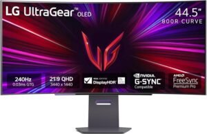 LG 45GS95QE Curved Gaming Monitor, 45" WQHD OLED Display, 240Hz Refresh Rate, 0.03ms (GtG) Response Time, AMD FreeSync Premium Pro & NVIDIA G-Sync Compatible, Black