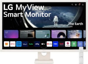 LG MyView 32SR50F-W Smart Monitor, 32" IPS Display, FHD Resolution, 60Hz Refresh Rate, 8ms (typ) Response Time, webOS, ThinQ Home Dashboard, Wi-Fi & Bluetooth Connectivity, White