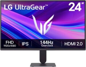 LG UltraGear 24G411A Gaming Monitor, 24" IPS Display, FHD Resolution, 144Hz Refresh Rate, 5ms (GtG @ Faster) Response Time, AMD FreeSync Premium Pro & NVIDIA G-Sync, Black