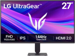 LG UltraGear 27G411A Gaming Monitor, 27" IPS Display, FHD Resolution, 144Hz Refresh Rate, 5ms (GtG @ Faster) Response Time, AMD FreeSync Premium Pro & NVIDIA G-Sync, Black