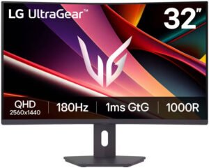 LG UltraGear G6 Gaming Curved Monitor, 32" VA Display, QHD Resolution, 180Hz Refresh Rate, 1ms (GtG) Repsonse Time, AMD FreeSync Premium Technology, Black Stabilizer, Black