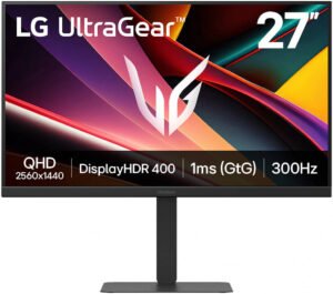 LG UltraGear G6 Gaming Monitor, 27" IPS Display, QHD Resolution, 300Hz Refresh Rate, 1ms (GtG @ Faster) Response Time, AMD FreeSync Premium & NVIDIA G-Sync Compatible