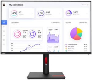Lenovo ThinkVision T32p-30 Monitor, 32" IPS Display, 4K UHD Resolution, 60Hz Refresh Rate, 4ms (GtG Extreme) Response Time, 1.07 Billion Color Support, Black