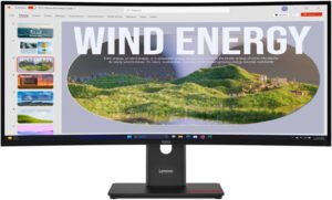 Lenovo ThinkVision T34WD-40 Monitor, 34" VA Display, WQHD Resolution, 120Hz Refresh Rate, 4ms (Extreme Mode) Response Time, 1500R Curvature, 16.7m Color Display, Black