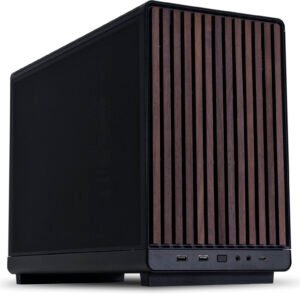 Lian-Li A3-mATX Micro Computer Case, Up to 360mm Radiator & 10x Fan Support, Side & Top Steel Mesh Panels, 26.3L Minimalistic Sleek Design, Black (Wood Edition)