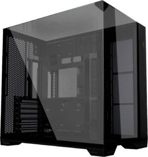 Lian Li O11 Vision Compact Tower Computer Case, Up to 360mm Radiator & 9x 120mm Fan Support, 1x 4mm & 1x 3mm Tempered Glass Panels, Steel & Aluminum Materials, Black