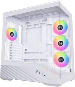 Lian-Li Vector V100 Mid-Tower Computer Case, 4x 120mm Pre-Installed Fan, Up to 360mm Radiator & 7x 120mm Fan Support, 4mm Tempered Glass, Steel & Plastic Materials, White