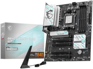 MSI B840 Gaming Plus WiFi AM5 ATX Motherboard, AMD B840 Chipset, 4x DDR5 UDIMM Slots, Up to 256GB Max Memory, 5x PCIe x16 Slots, 2x M.2 Slots, WiFi & BT Connectivity