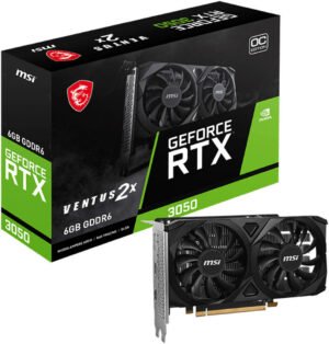 MSI GeForce RTX 3050 VENTUS 2X E 6GB OC Graphics Card, GDDR6 96-Bit Memory, 1492 MHz Boost Clock, 14 Gbps Memory Speed, 2304 CUDA Cores, PCI Express Gen 4 x16