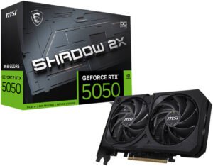 MSI GeForce RTX 5050 8G SHADOW 2X OC 8GB Graphics Card, GDDR6 128-Bit Memory, 2602 MHz Engine Clock, 20 Gbps Memory Clock, 2560 CUDA Cores, PCI Express Gen 5 x16