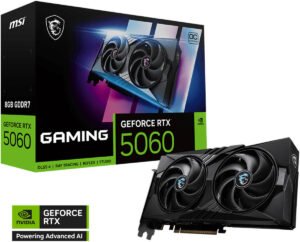 MSI GeForce RTX 5060 GAMING OC 8GB Graphics Card, GDDR7 128-Bit Memory, 2625 MHz Boost Clock, 28 Gbps memory Speed, 3840 CUDA Cores, PCI Express 5