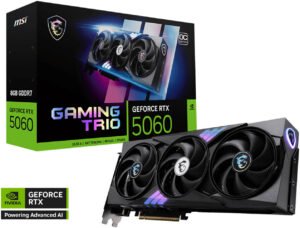 MSI GeForce RTX 5060 GAMING TRIO OC 8GB Graphics Card, GDDR7 128-Bit Memory, 2625 MHz Boost Clock, 28 Gbps memory Speed, 3840 CUDA Cores, PCI Express 5