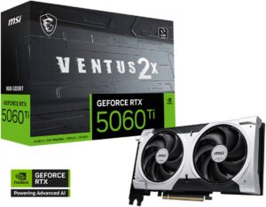 MSI GeForce RTX 5060 Ti VENTUS 2X PLUS Graphics Card, 8GB GDDR7 128-Bit Memory, 2572 MHz Boost Clock, 28 Gbps Memory Speed, 4608 CUDA Cores, PCI Express Gen 5 x16