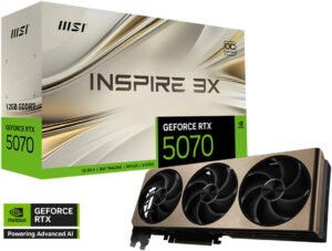 MSI GeForce RTX 5070 INSPIRE 3X OC 12GB Graphics Card, GDDR7 192-Bit Memory, 2542 MHz Boost Clocks, 28 Gbps Memory Speed, 6144 CUDA Cores, PCI Express Gen 5