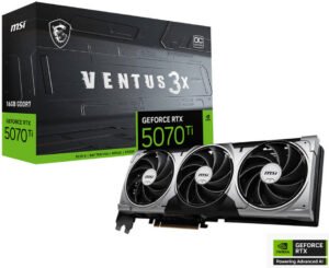 MSI GeForce RTX 5070 Ti 16G VENTUS 3X OC Graphics Card, 16GB GDDR7 256-Bit Memory, 2482 MHz Boost Clock, 8960 CUDA Cores, 28 Gbps Memory Speed, PCI Express Gen 5