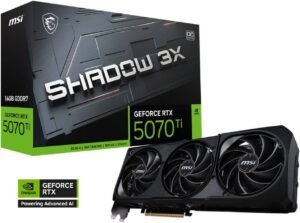 MSI GeForce RTX 5070 Ti SHADOW 3X OC Graphics Card, 16GB GDDR7 256-Bit Memory, 2482 MHz Boost Clocks, 8960 CUDA Cores, 28 Gbps Memory Speed, PCI Express Gen 5