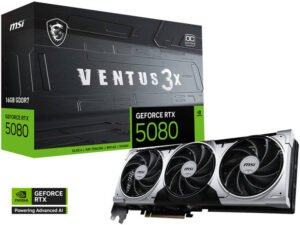 MSI GeForce RTX 5080 16G Ventus 3X OC Plus Graphic Card, 16GB GDDR7 256-bit Memory, 2640 MHz Boost Clock, 30 Gbps Memory Speed, 10752 CUDA Cores, PCI Express Gen 5