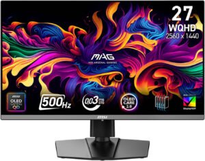 MSI MAG 272QP QD-OLED X50 Gaming Monitor, 27" QD-OLED Display, WQHD Resolution, 500Hz Refresh Rate, 0.03ms (GtG) Response Time, AMD FreeSync Premium Pro, Black