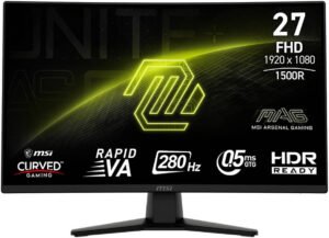 MSI MAG 274CXF Gaming Monitor, 27" Rapid VA Display, FHD Resolution, 280Hz Refresh Rate, 0.5ms (GtG) Response Time, AMD FreeSync Premium Technology, 1500R Curvature, Black